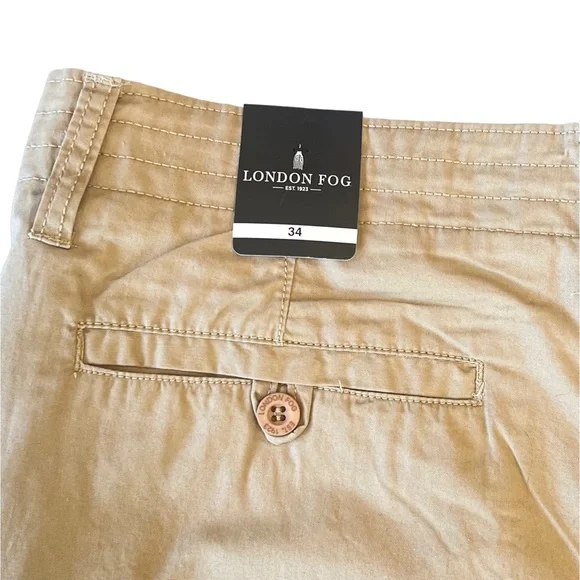 London Fog Shorts Color: Ash Stone Flat Front Chino Tan NWT Men’s Size 34 - Picture 6 of 15